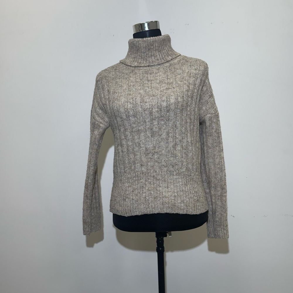William Rast Ribbed Turtleneck Sweater XS Neutral Knit
